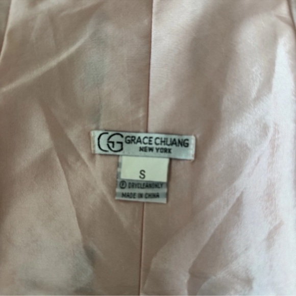 Grace Chuang Pink Black Floral Silk Cropped Jacket Blazer Small Cheongsam - Picture 6 of 10